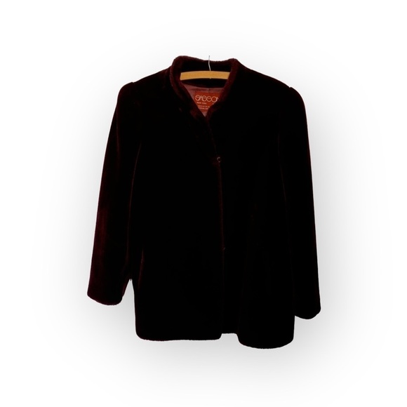 Vintage Sasson Maroon Plush Faux Fur Mob Wife Coat with Puff Sleeves - Size 16 - Picture 3 of 11